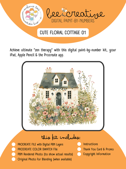 BEE CREATIVE Digital Paint by Number Kit {for Procreate} - CUTE FLORAL COTTAGE 01