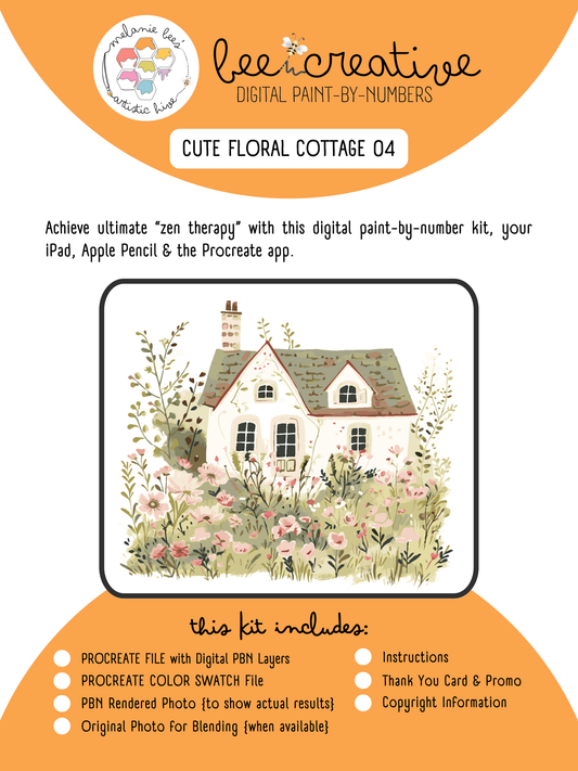 BEE CREATIVE Digital Paint by Number Kit {for Procreate} - CUTE FLORAL COTTAGE 04
