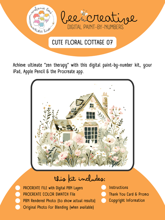 BEE CREATIVE Digital Paint by Number Kit {for Procreate} - CUTE FLORAL COTTAGE 07