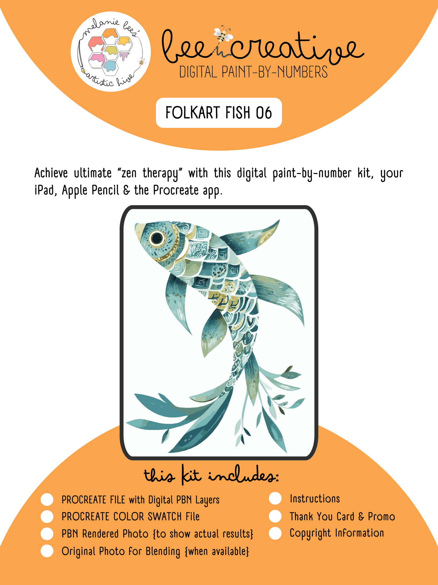 BEE CREATIVE Digital Paint by Number Kit {for Procreate} - FOLK ART FISH 06