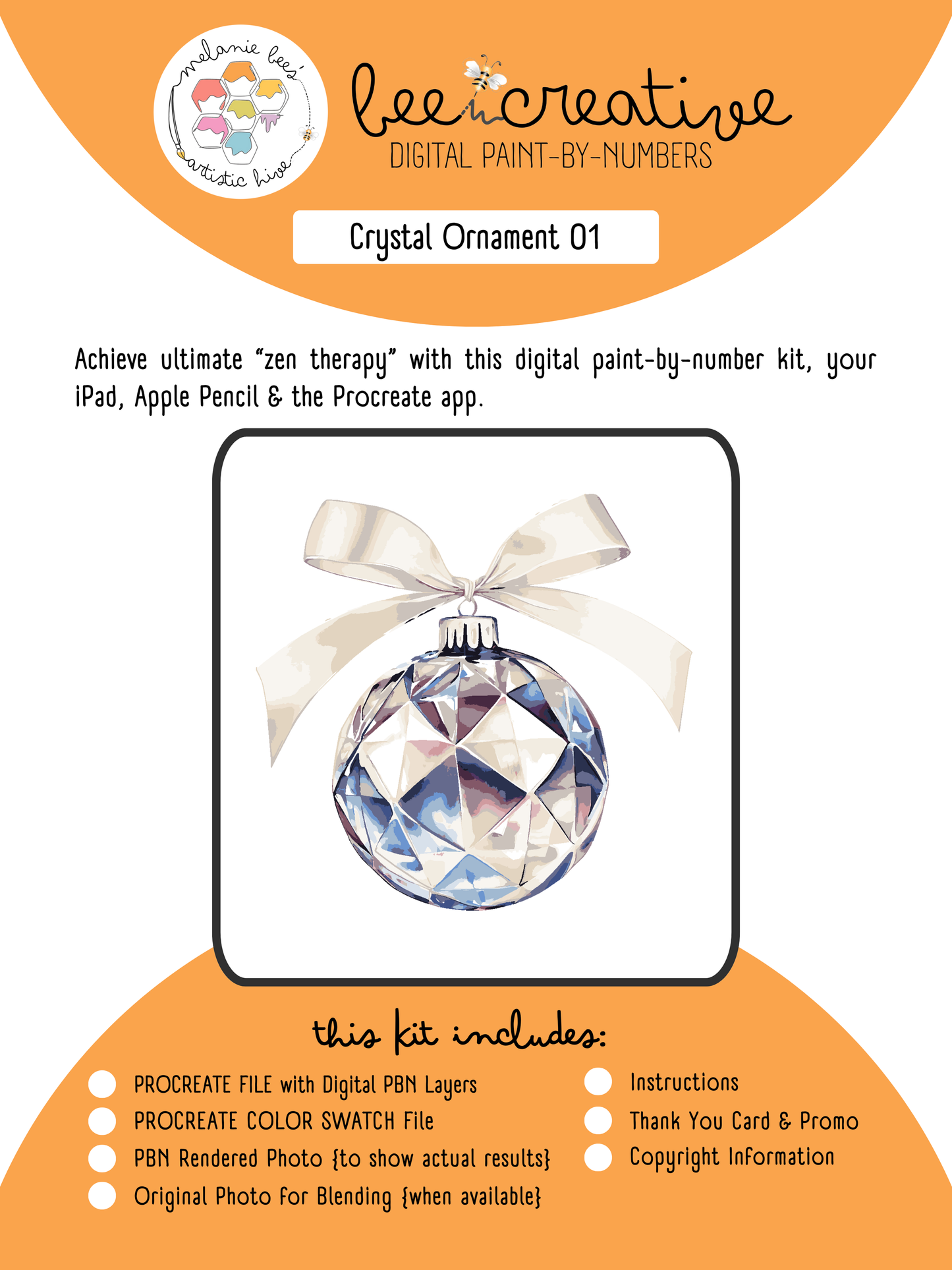 BEE CREATIVE Digital Paint by Number Kit {for Procreate} - CRYSTAL ORNAMENT 01