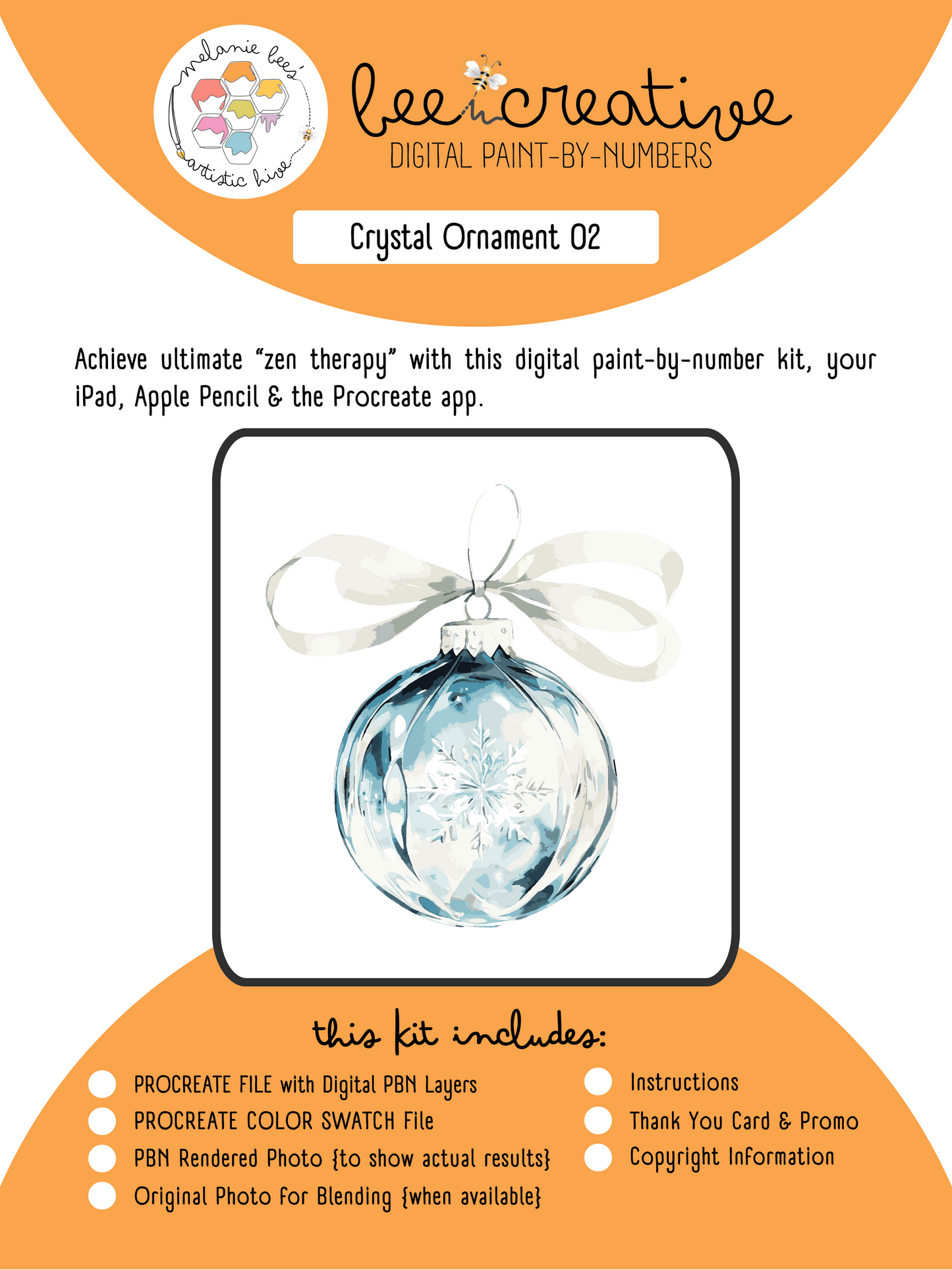 BEE CREATIVE Digital Paint by Number Kit {for Procreate} - CRYSTAL ORNAMENT 02