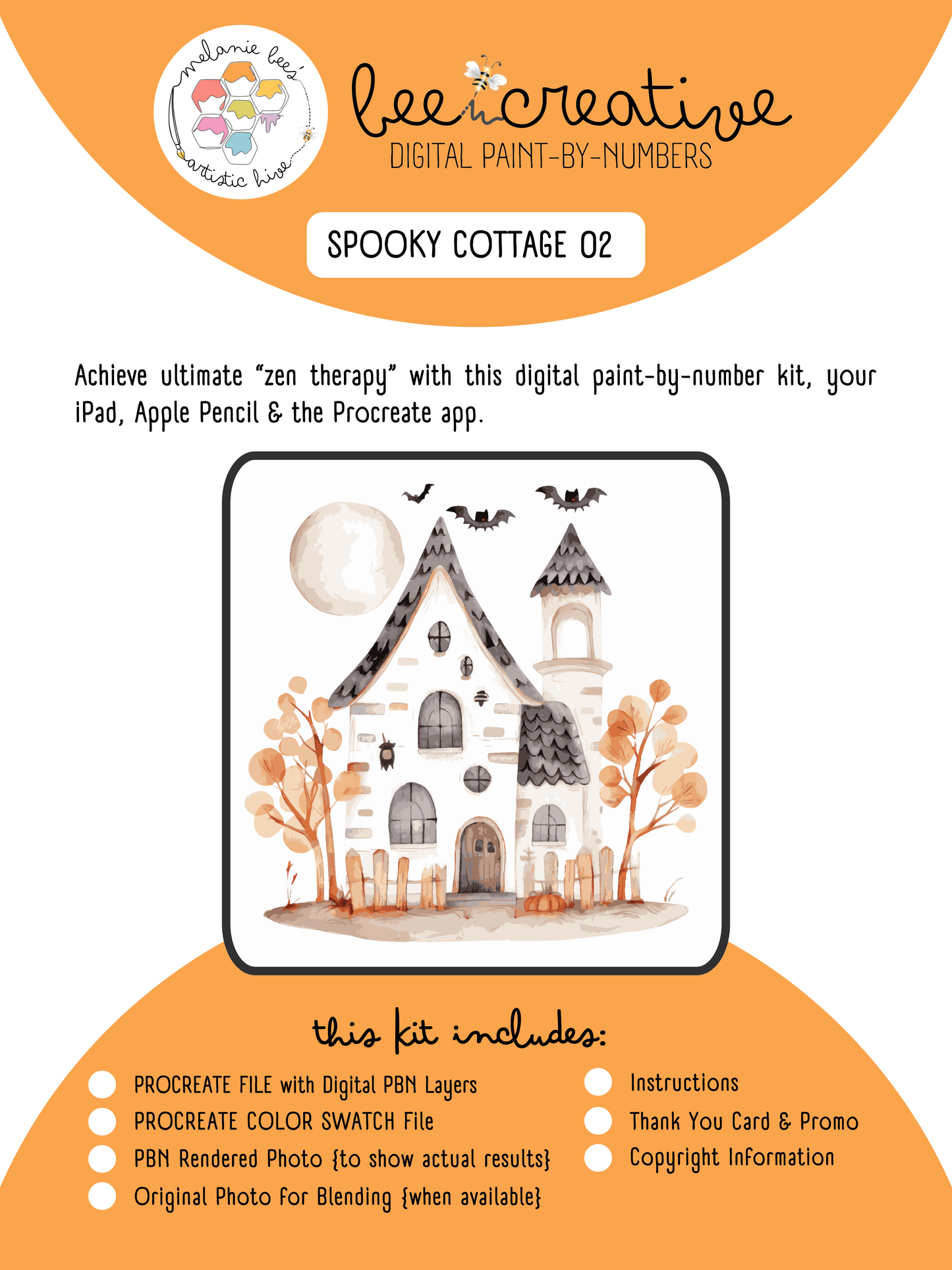 BEE CREATIVE Digital Paint by Number Kit {for Procreate} - SPOOKY COTTAGE 02