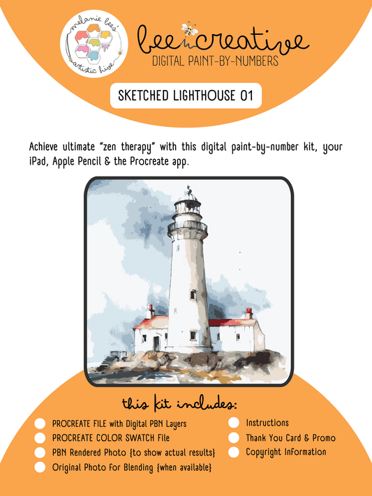 BEE CREATIVE Digital Paint by Number Kit {for Procreate} - SKETCHED LIGHTHOUSE 01