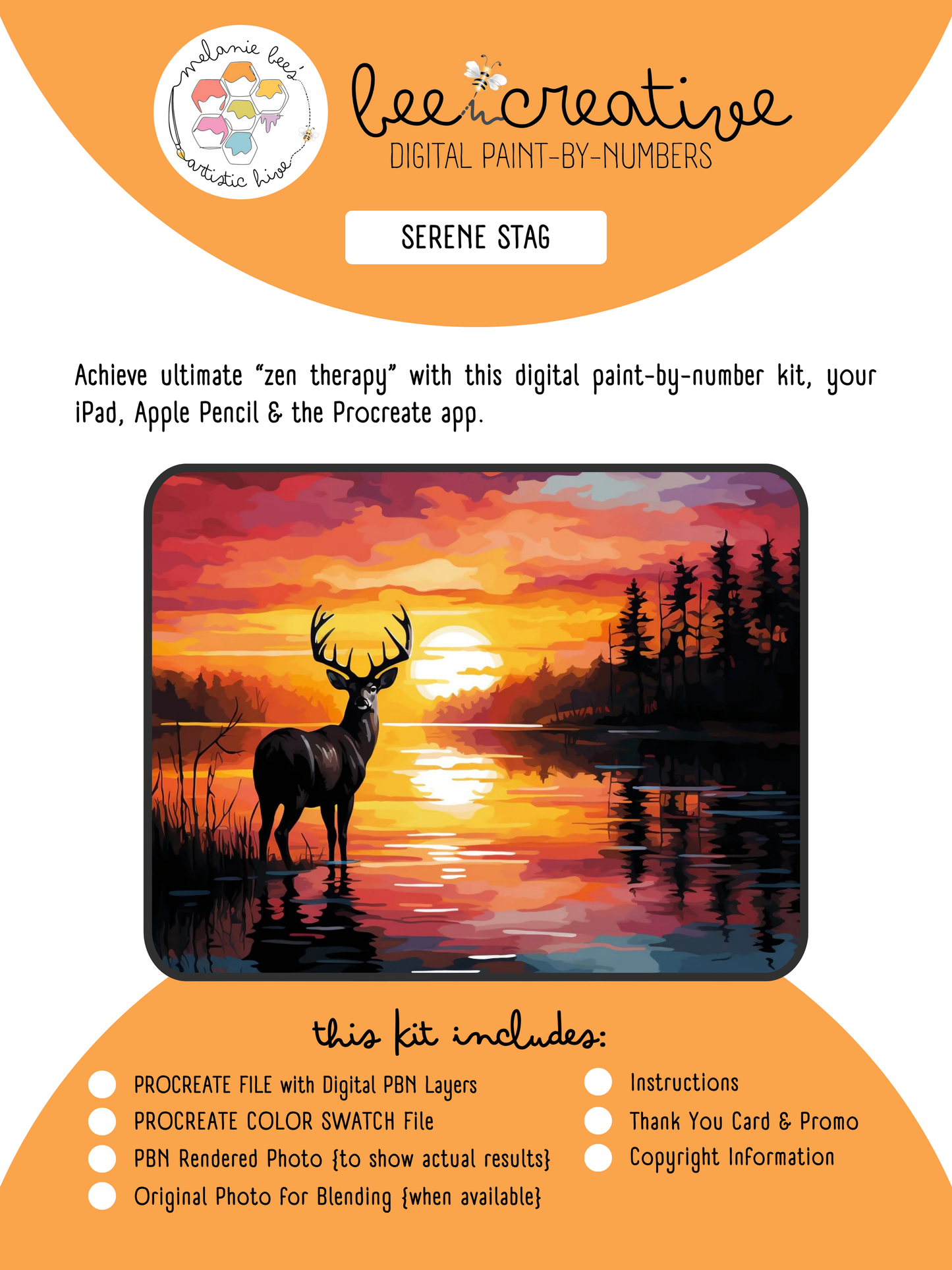 BEE CREATIVE Digital Paint by Number Kit {for Procreate} - SERENE STAG