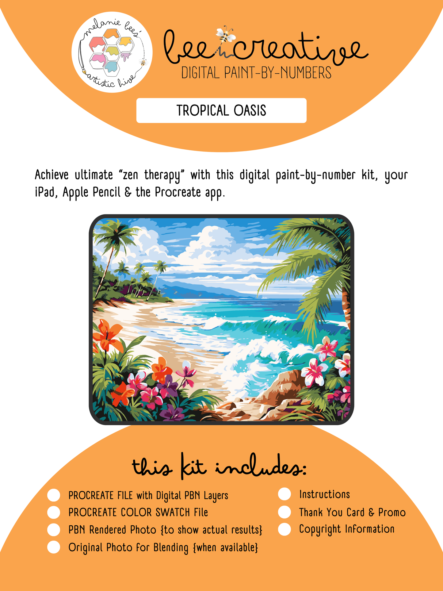 BEE CREATIVE Digital Paint by Number Kit {for Procreate} - TROPICAL OASIS