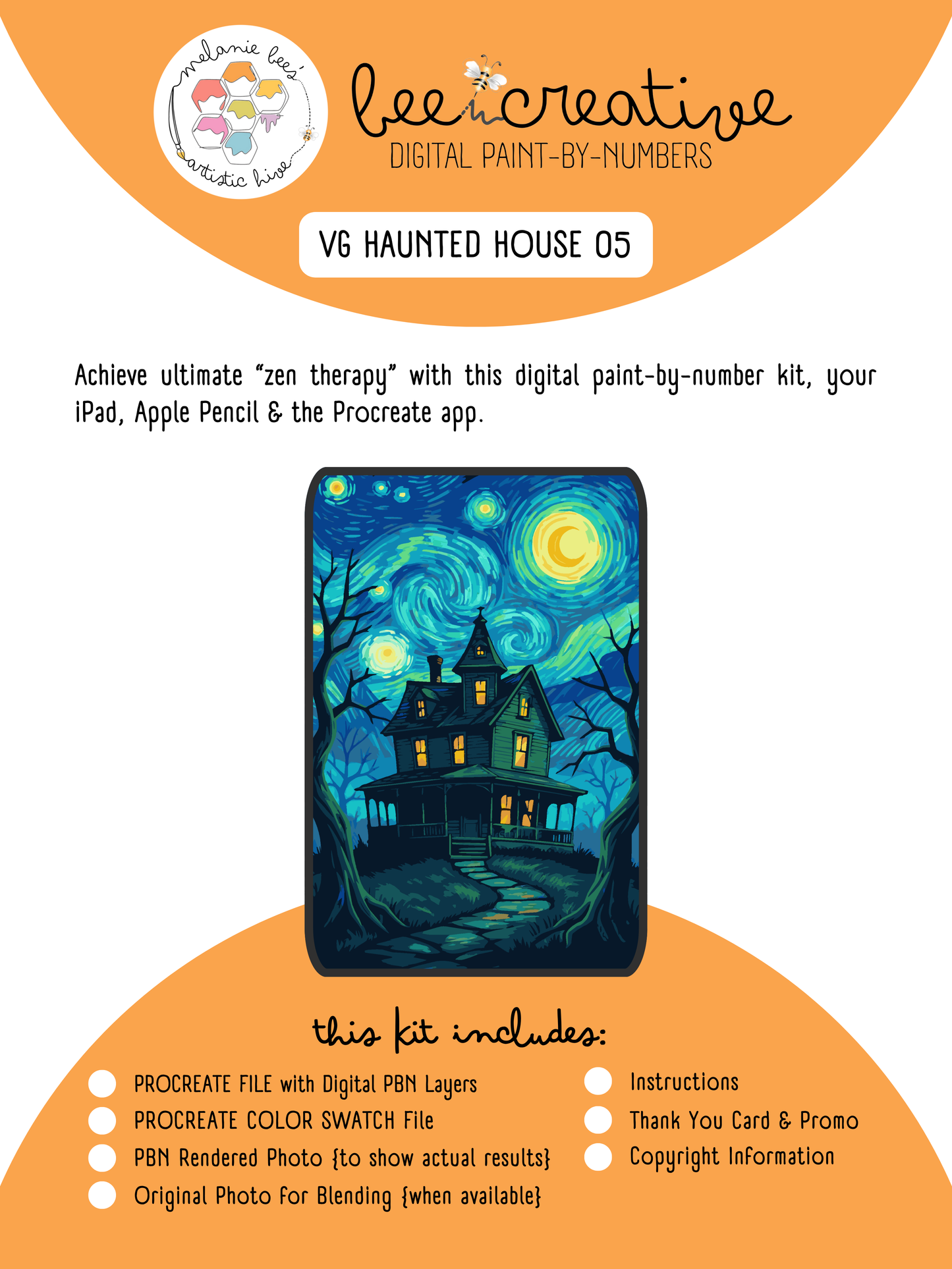 BEE CREATIVE Digital Paint by Number Kit {for Procreate} - MBs VAN GOGH-INSPIRED HAUNTED HOUSE 05