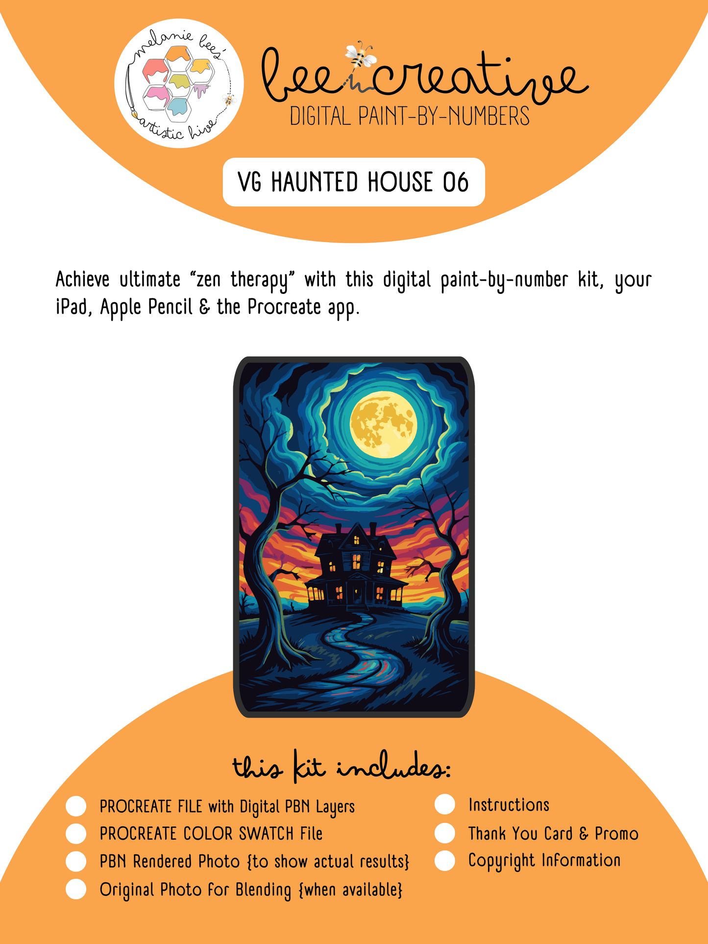 BEE CREATIVE Digital Paint by Number Kit {for Procreate} - MBs VAN GOGH-INSPIRED HAUNTED HOUSE 06