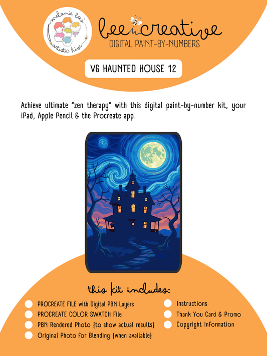 BEE CREATIVE Digital Paint by Number Kit {for Procreate} - MBs VAN GOGH-INSPIRED HAUNTED HOUSE 12