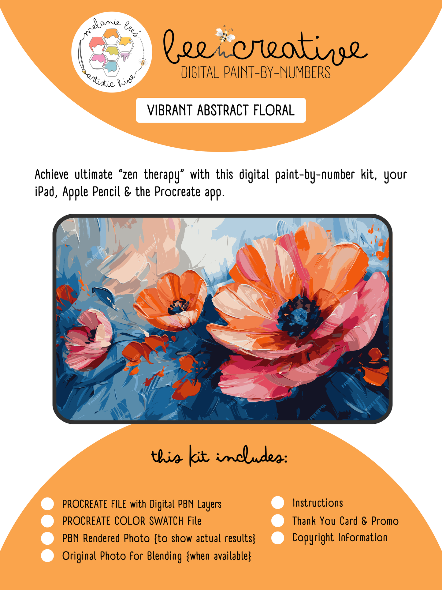 BEE CREATIVE Digital Paint by Number Kit {for Procreate} - VIBRANT ABSTRACT FLORAL