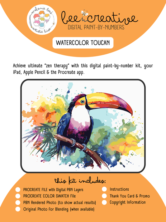 BEE CREATIVE Digital Paint by Number Kit {for Procreate} - WATERCOLOR TOUCAN