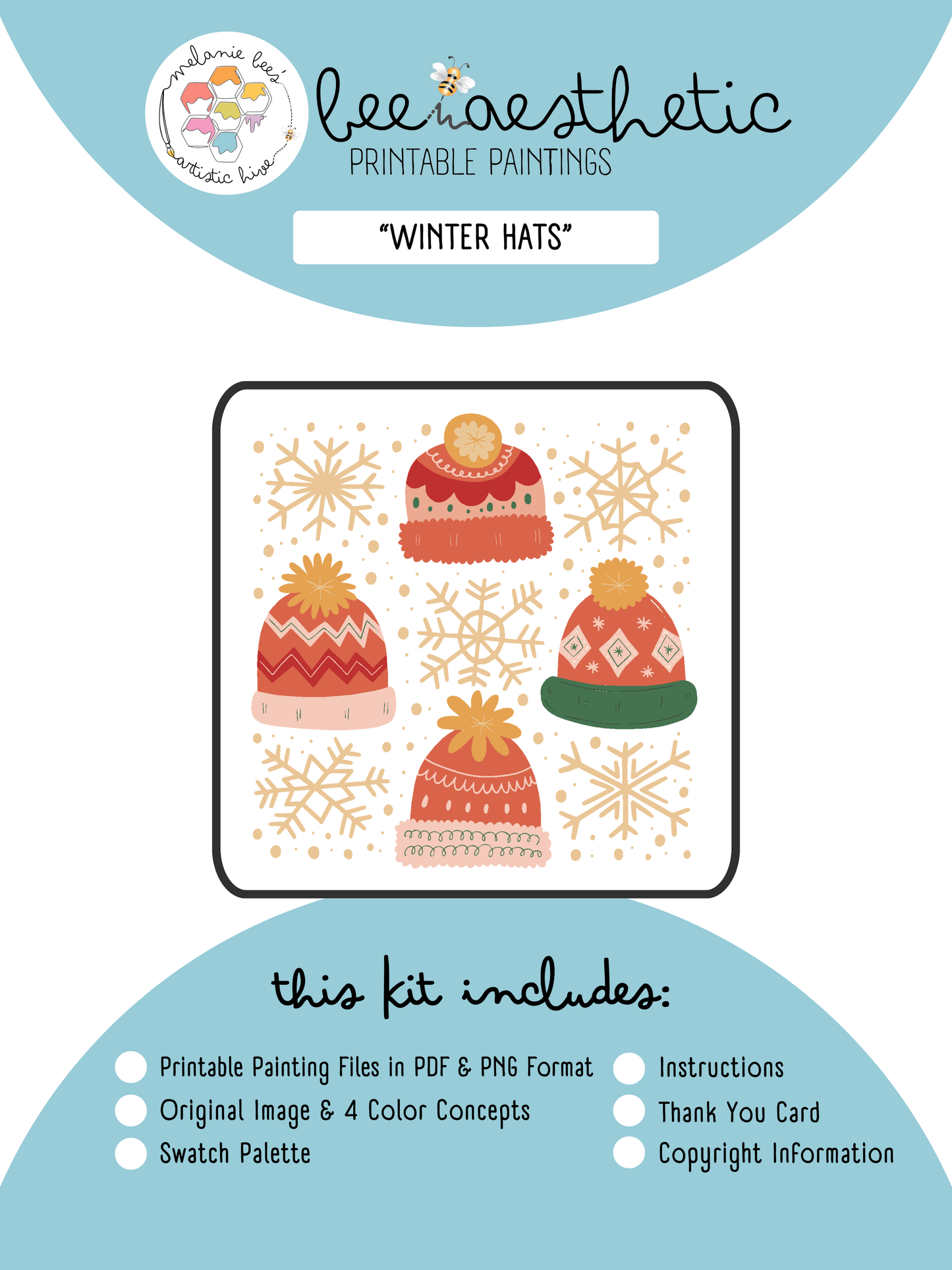 BEE AESTHETIC Printable Painting Kit - WINTER HATS