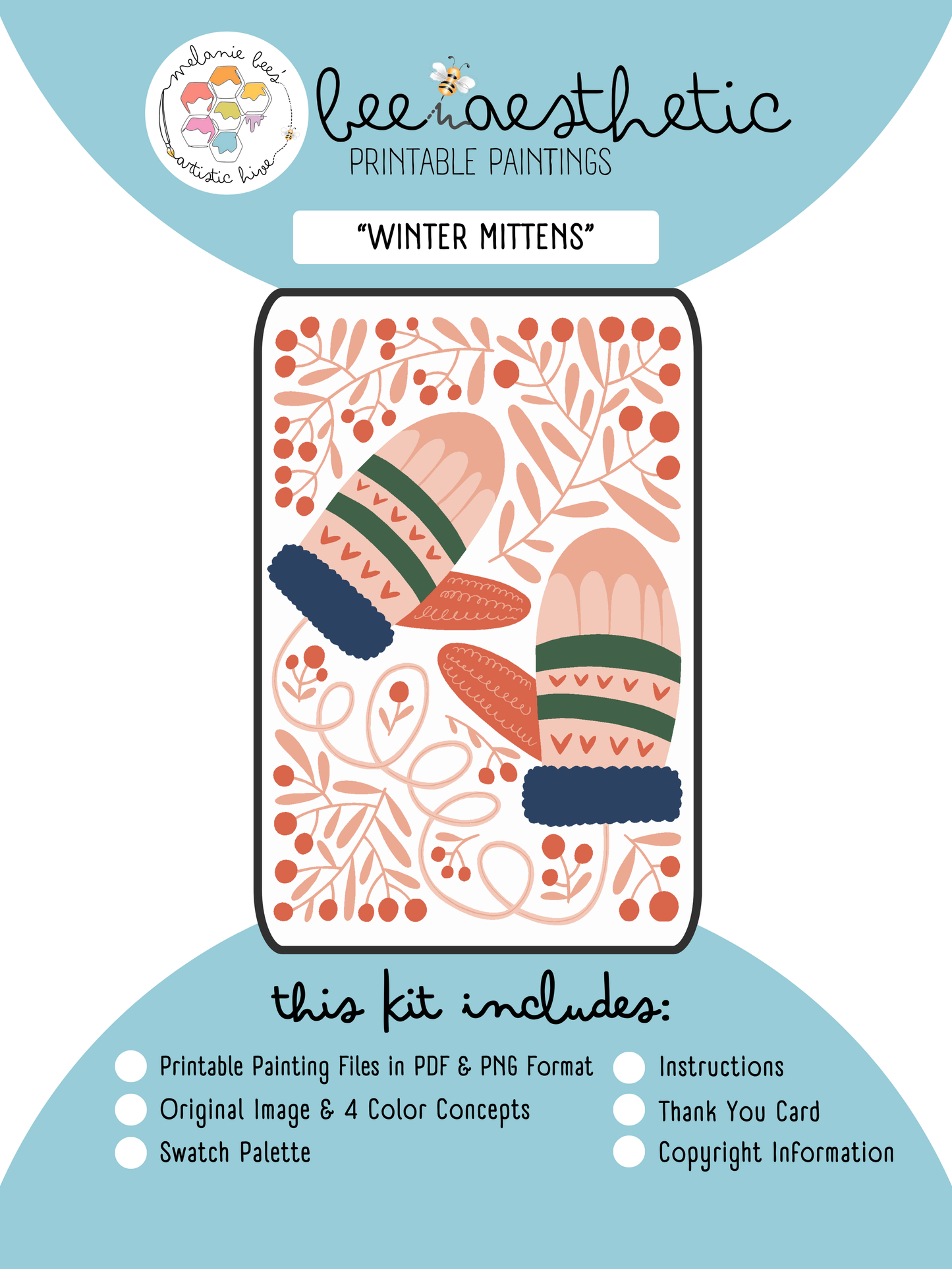 BEE AESTHETIC Printable Painting Kit - WINTER MITTENS