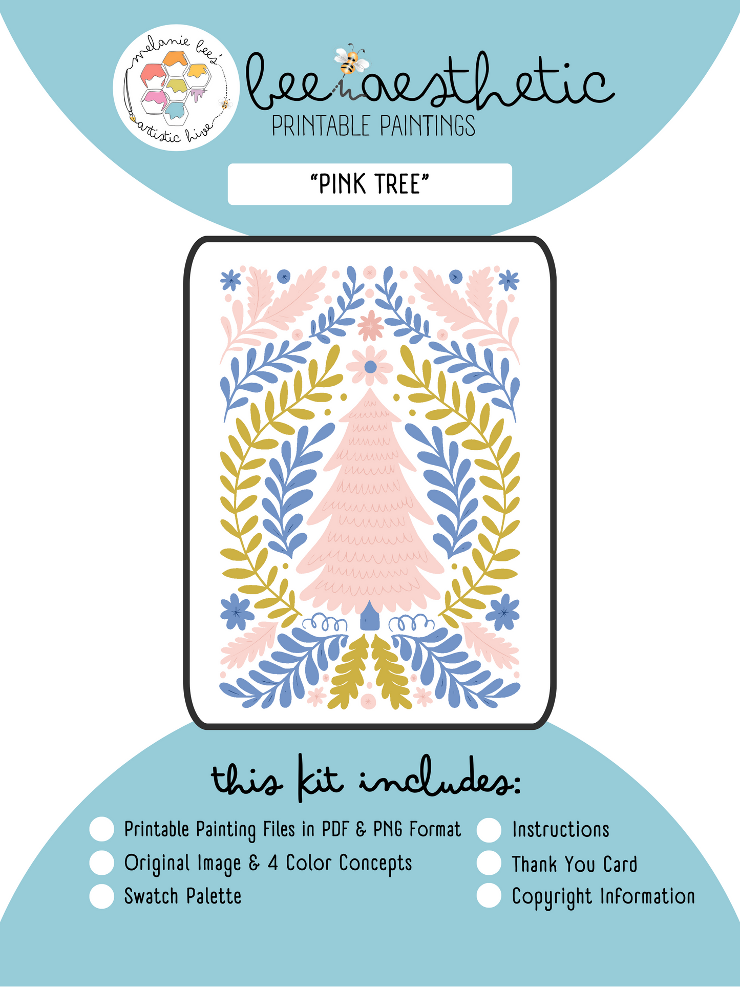BEE AESTHETIC Printable Painting Kit - PINK CHRISTMAS TREE