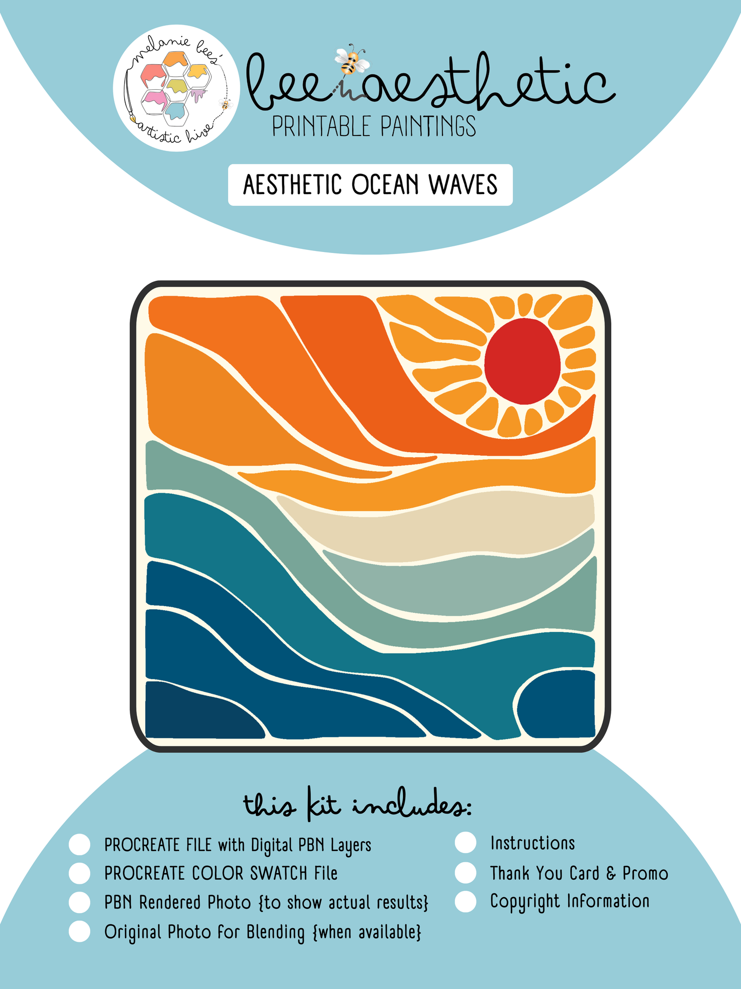 BEE AESTHETIC Printable Painting Kit - AESTHETIC OCEAN WAVES