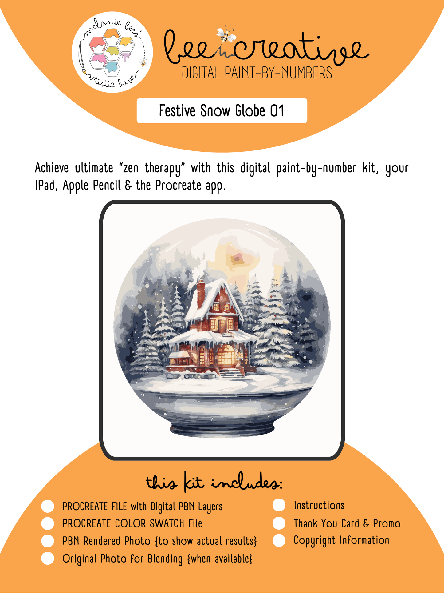 BEE CREATIVE Digital Paint by Number Kit {for Procreate} - FESTIVE SNOWGLOBE 01