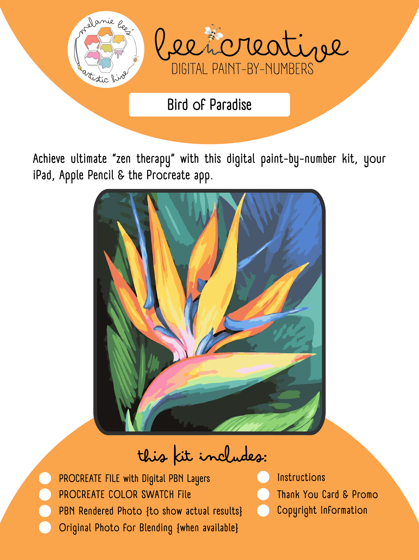 BEE CREATIVE Digital Paint by Number Kit {for Procreate} - BIRD OF PARADISE