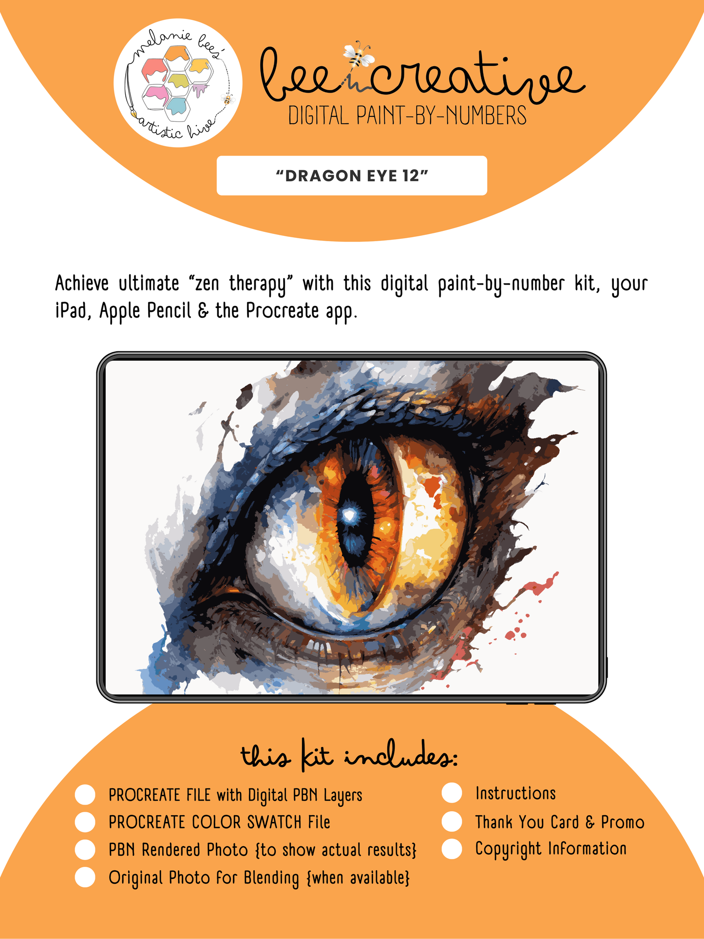 BEE CREATIVE Digital Paint by Number Kit {for Procreate} - DRAGON EYE 12