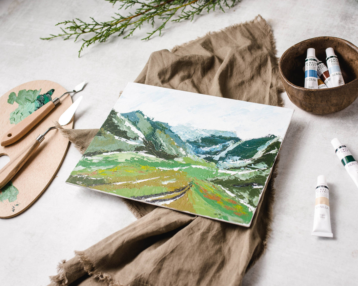 Cate Paper Co - Kit de pintura con espátula MOUNTAIN VALLEY (NO es una pintura por números)