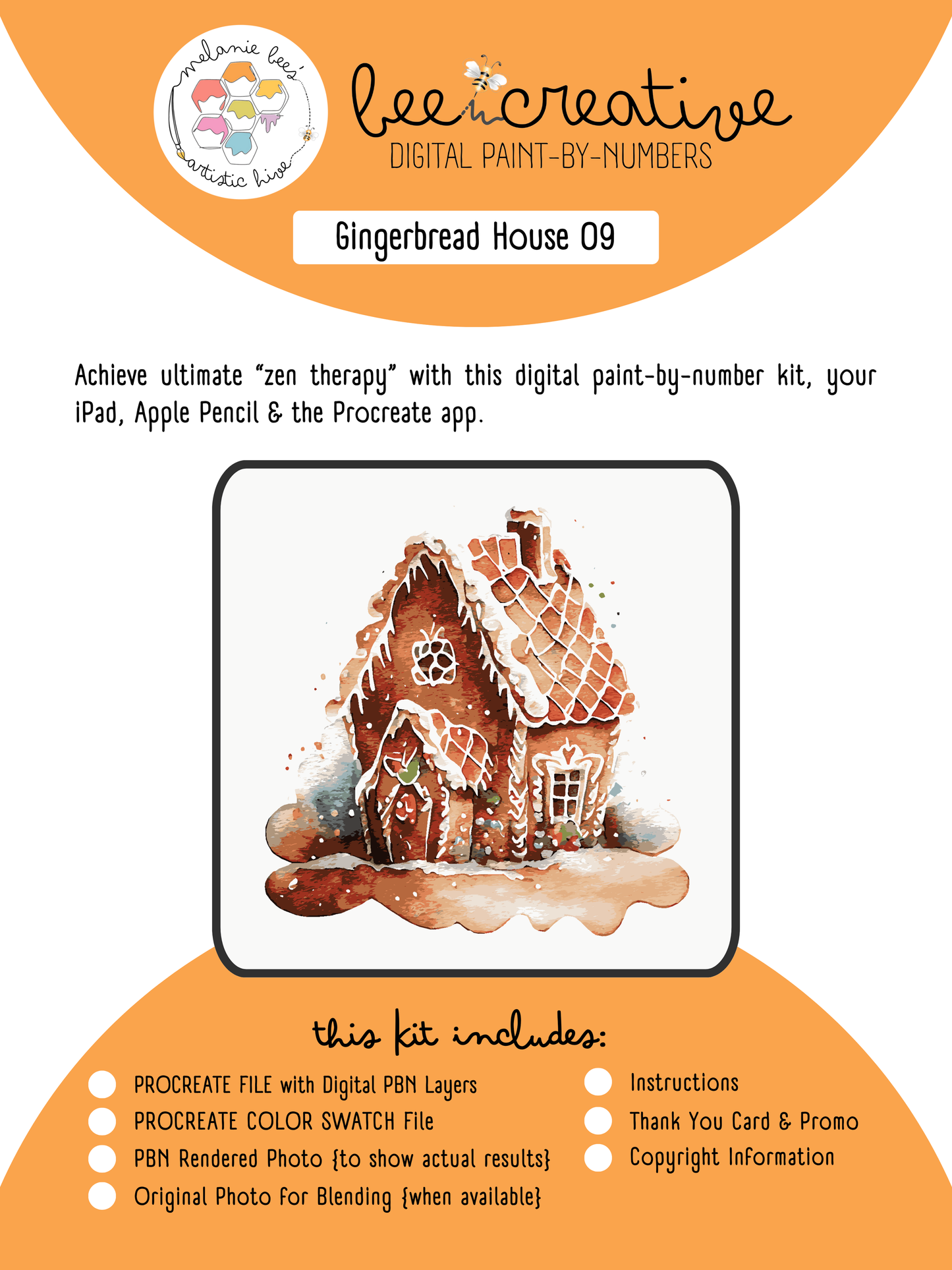 BEE CREATIVE Digital Paint by Number Kit {for Procreate} - GINGERBREAD HOUSE 09