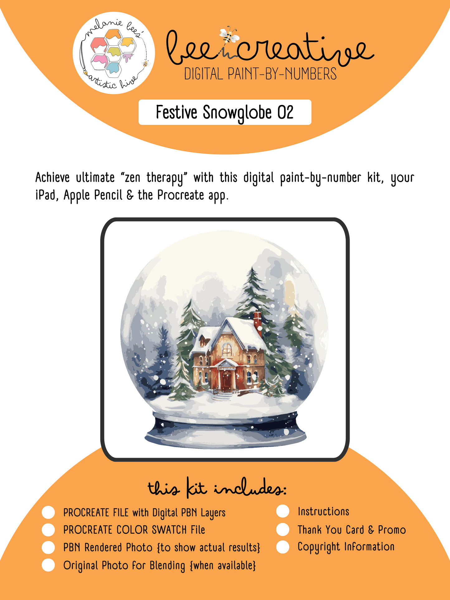 BEE CREATIVE Digital Paint by Number Kit {for Procreate} - FESTIVE SNOWGLOBE 02