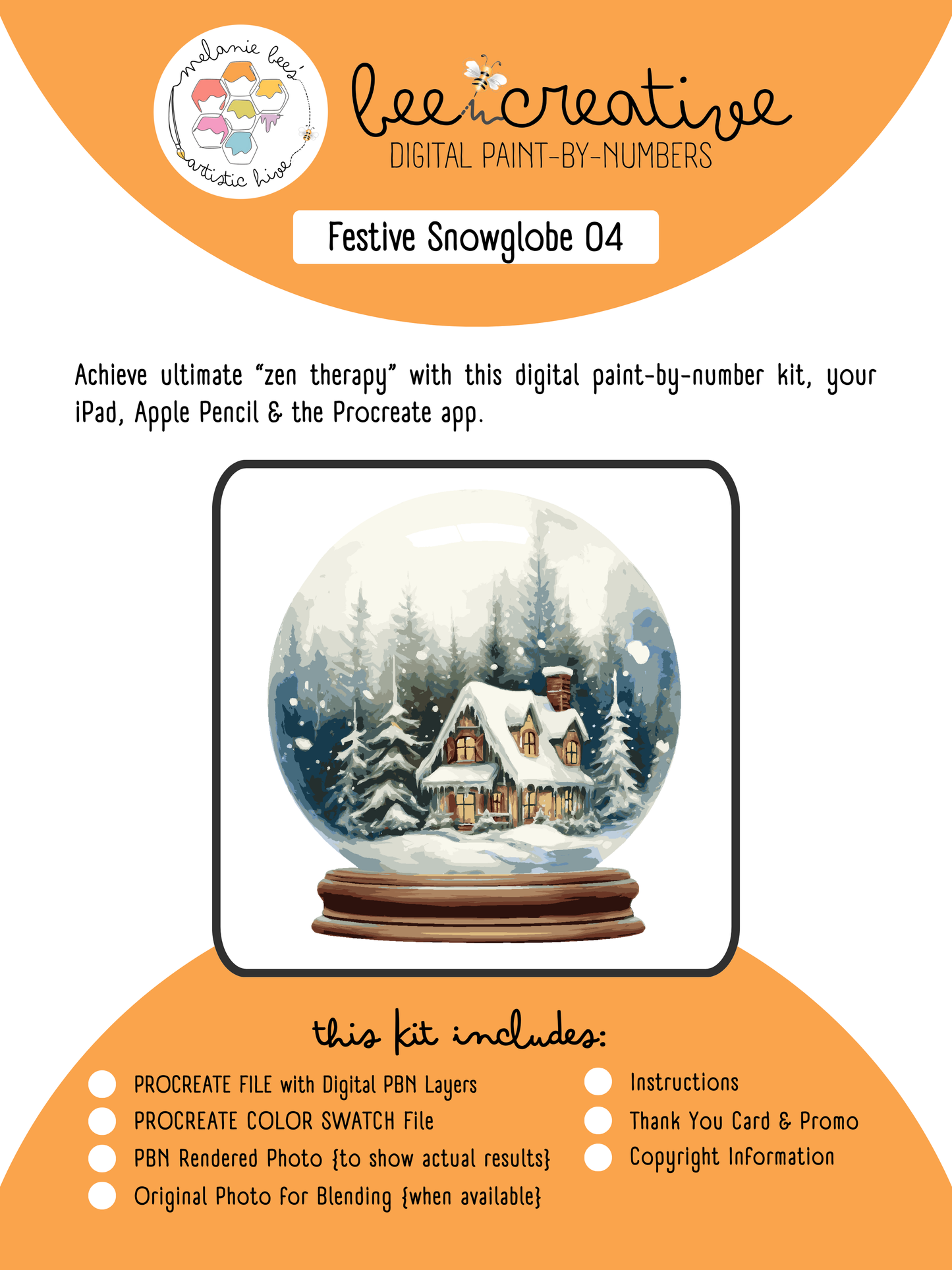 BEE CREATIVE Digital Paint by Number Kit {for Procreate} - FESTIVE SNOWGLOBE 04