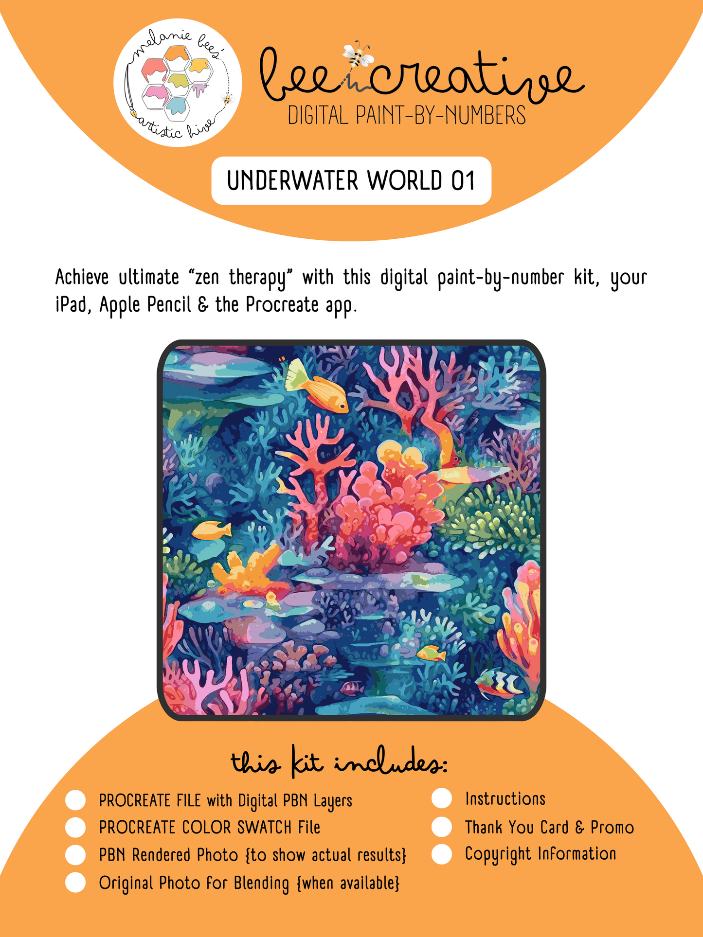 BEE CREATIVE Digital Paint by Number Kit {for Procreate} - UNDERWATER WORLD 01