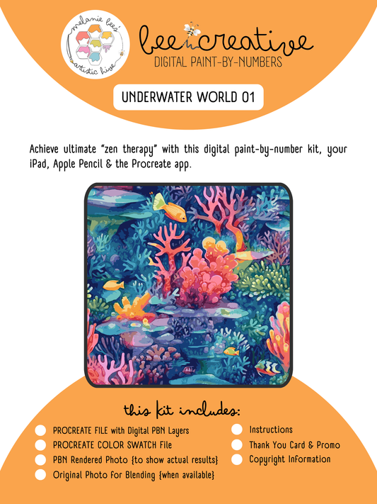 BEE CREATIVE Digital Paint by Number Kit {for Procreate} - UNDERWATER WORLD 01