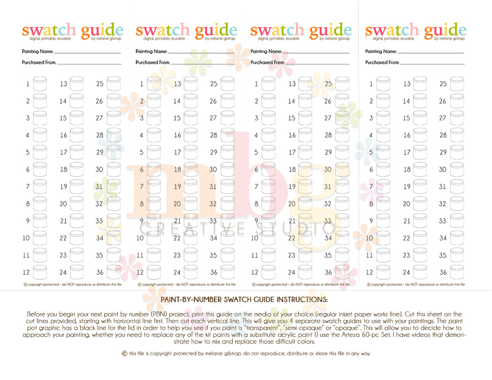 MB's Digital Downloadable & Printable Guide for PBN: ORIGINAL PAINT SWATCH GUIDE