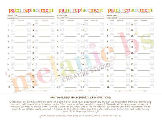 MB's Digital Downloadable & Printable Guide for PBN: PAINT REPLACEMENT SWATCH GUIDE